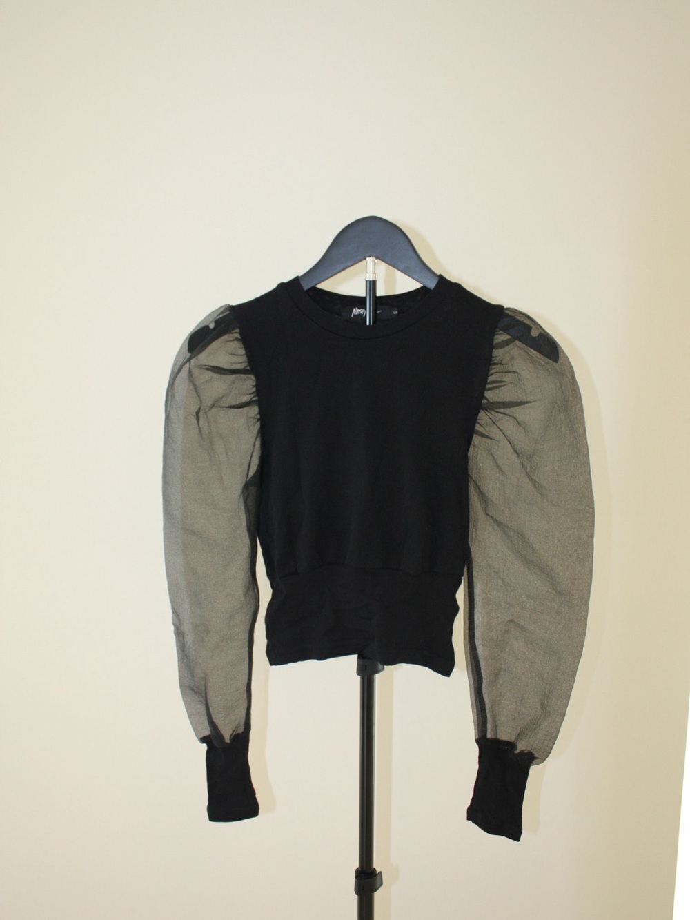 Nasty Gal Black Puff Mesh Sleeve Sweater